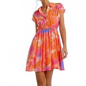 NEW MOLLY BRACKEN colorful shirt mini dress in orange ixtapa